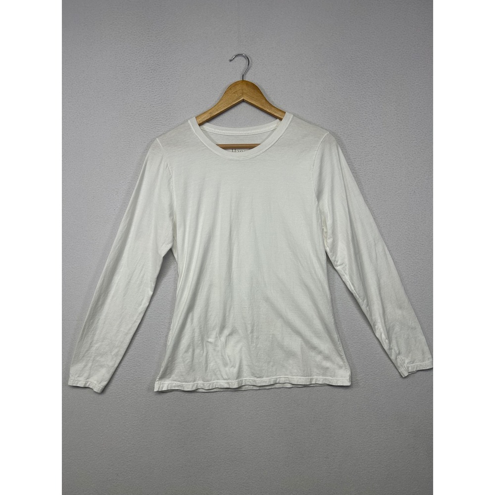 Minimalist Hanes Women Medium White Long Sleeve Crew Neck T-Shirt